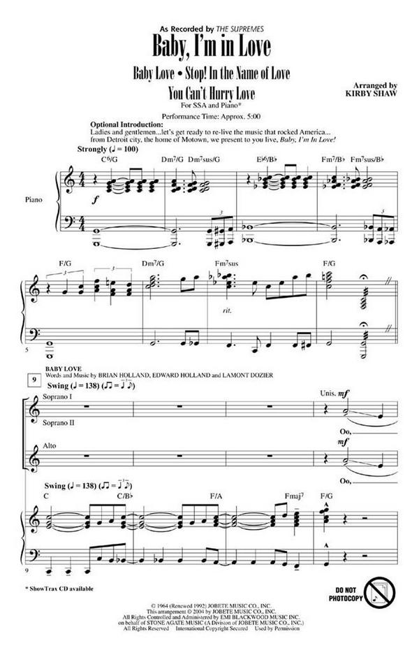 Baby I'm in Love (Medley)&nbsp;&nbsp;for female chorus and piano&nbsp;&nbsp;score