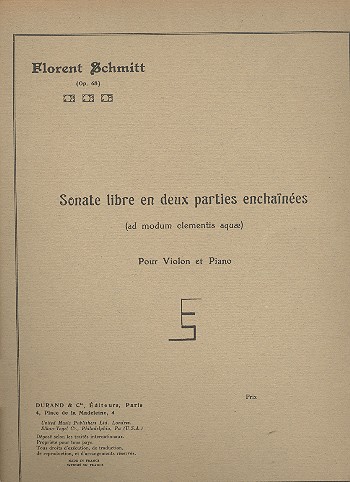 Sonate libre op.68 en 2 parties enchainées&nbsp;&nbsp;pour violon et piano&nbsp;&nbsp;