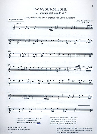 Wassermusik 'Hamburger Ebb und Fluht'&nbsp;&nbsp;für 4 Blockflöten (SATB)&nbsp;&nbsp;Stimmen