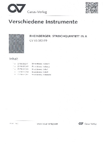 Streichquintett A-Moll op.82&nbsp;&nbsp;für 2 Violinen, 2 Violen und Violoncello&nbsp;&nbsp;Stimmen