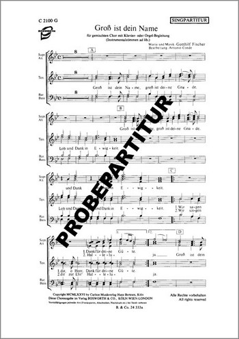 Gross ist dein Name  für gem Chor und Klavier  Klavierpartitur