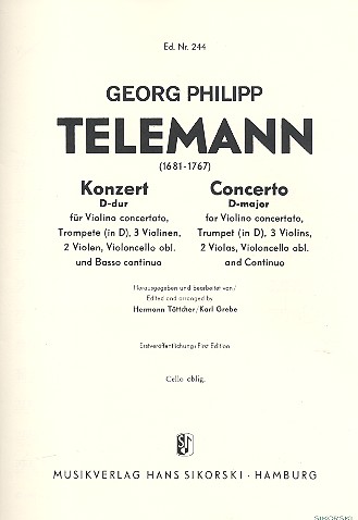 Konzert D-Dur für Violine, Trompete,&nbsp;&nbsp;Streicher und Bc&nbsp;&nbsp;Violoncello obligato