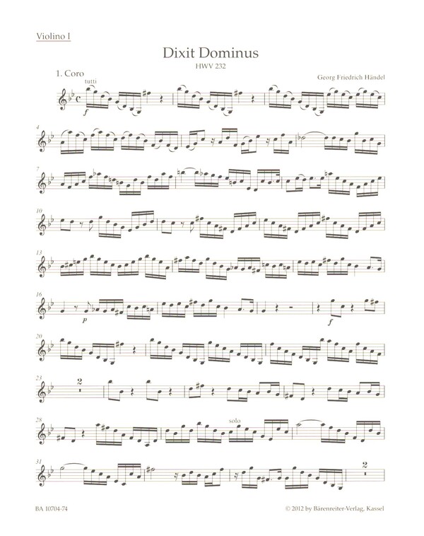 Dixit Dominus HWV232&nbsp;&nbsp;für Soli, gem Chorund Orchester&nbsp;&nbsp;Violine 1