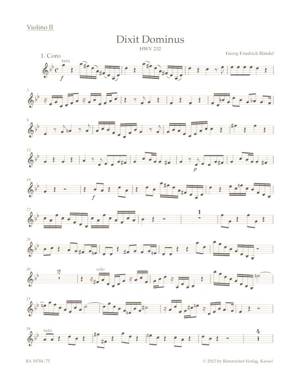 Dixit Dominus HWV232 Violine II -&nbsp;&nbsp;für Soli, gem Chor und Orchester&nbsp;&nbsp;Violine 2