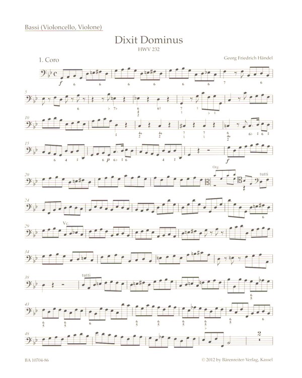 Dixit Dominus HWV232&nbsp;&nbsp;für Soli, gem Chor und Orchester&nbsp;&nbsp;Bassi (Violoncello / Violone)