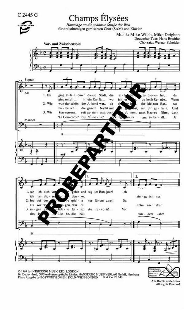 Champs Élysées  für gem Chor (SAB) und Klavier  Partitur (dt)