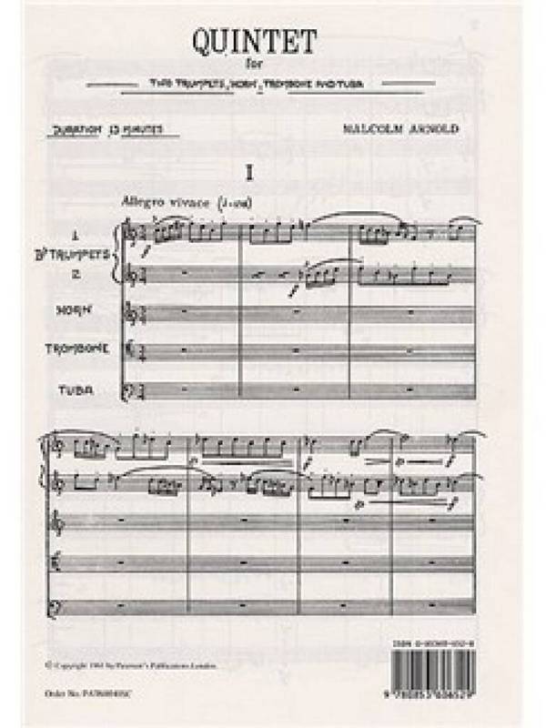 Quintet for 2 trumpets, horn,&nbsp;&nbsp;trombone and tuba&nbsp;&nbsp;score