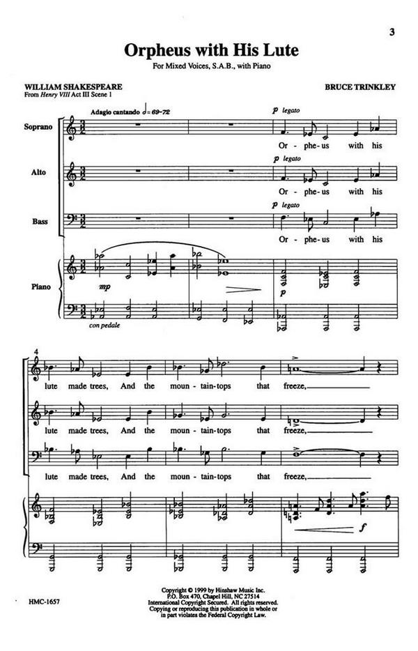 Orpheus with his lute for 3-part mixed&nbsp;&nbsp;chorus and piano&nbsp;&nbsp;score (en)