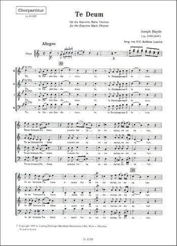 Te Deum C-Dur Hob.XXIIIC:2&nbsp;&nbsp;für Chor und Orchester&nbsp;&nbsp;Chorpartitur