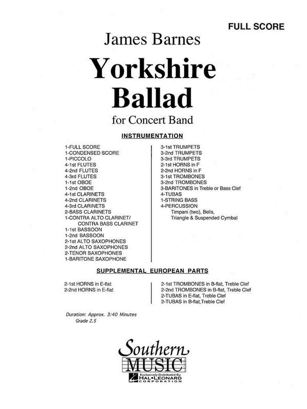 Yorkshire Ballad for concert band&nbsp;&nbsp;full score&nbsp;&nbsp;