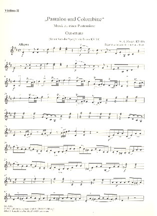 Pantalon und Colombine KV446&nbsp;&nbsp;für Streichorchester&nbsp;&nbsp;Violine 2