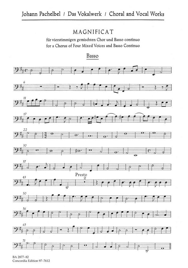 Magnificat für gem Chor und Bc&nbsp;&nbsp;Basso Continuo&nbsp;&nbsp;