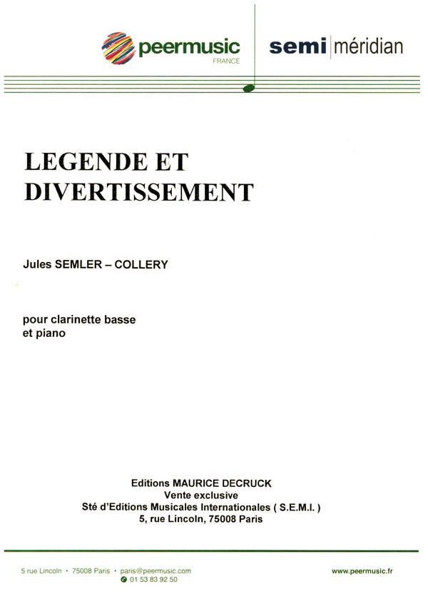 Legende et Divertissement&nbsp;&nbsp;pour clarinette basse et piano&nbsp;&nbsp;