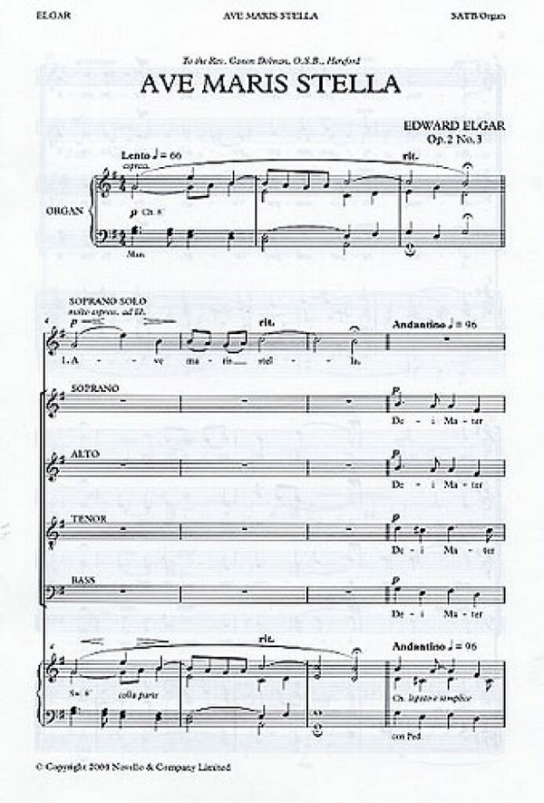 Ave Maris stella op.2,3 for  mixed chorus and organ  score