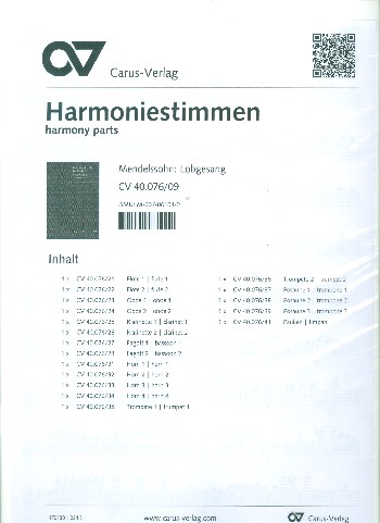 Sinfonie B-Dur Nr.2 op.52 (Lobgesang)&nbsp;&nbsp;für Soli, gem Chor und Orchester&nbsp;&nbsp;Harmoniestimmen