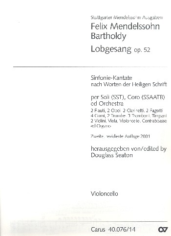 Sinfonie B-Dur Nr.2 op.52 (Lobgesang)&nbsp;&nbsp;für Soli, gem Chor und Orchester&nbsp;&nbsp;Violoncello