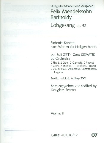 Sinfonie B-Dur Nr.2 op.52 (Lobgesang)&nbsp;&nbsp;für Soli, gem Chor und Orchester&nbsp;&nbsp;Violine 2