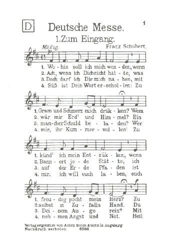 Deutsche Messe  Ausgabe D&nbsp;&nbsp;für 1-stimmigen Volksgesang und Orgel&nbsp;&nbsp;Chorstimme
