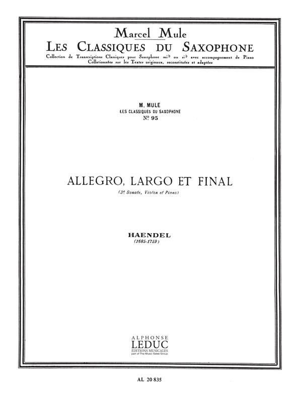 Allegro Largo et Finale de sonate no.3  pour violon et piano  pour saxophone alto et piano