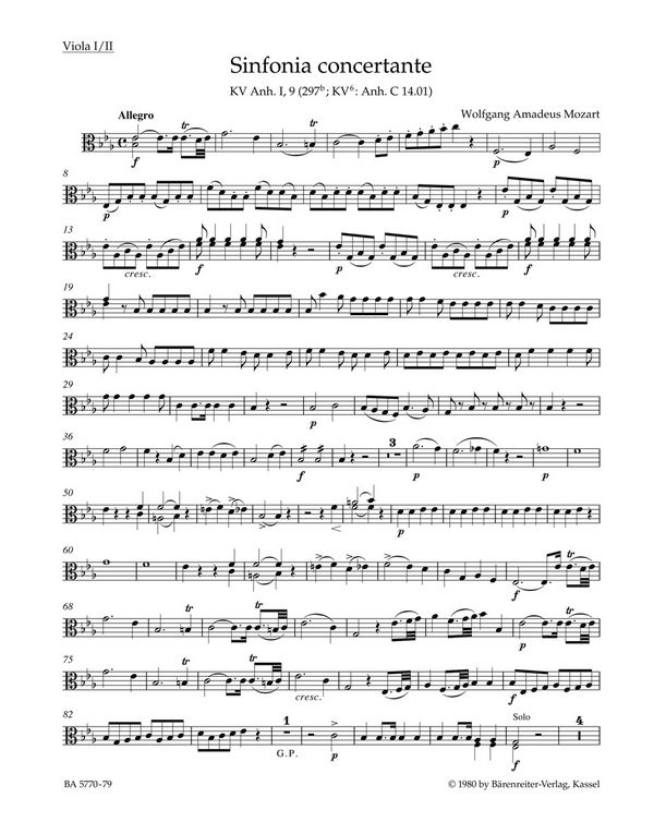 Sinfonia concertante Es-Dur KV297b für Oboe,&nbsp;&nbsp;Klarinette, Horn, Fagott und Orchester&nbsp;&nbsp;Viola