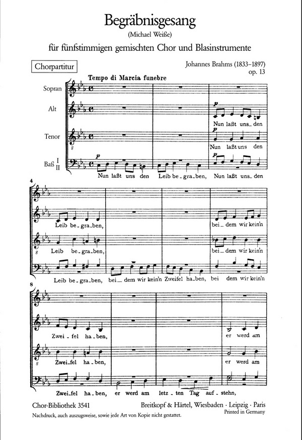 Begräbnisgesang op.13&nbsp;&nbsp;für 5 stg gem Chor und Blasinstrumente&nbsp;&nbsp;Chorpartitur