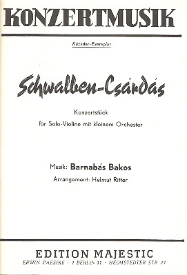 Schwalben-Csárdás Konzertstück  für Violine und Salonorchester  