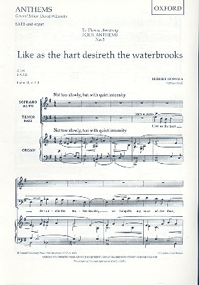 Like as the Hart desireth the Waterbrooks  for mixed chorus and organ  score