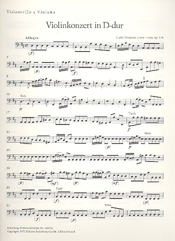 Konzert D-Dur op.1,4  für Violine und Streicher  Violoncello/Kontrabass