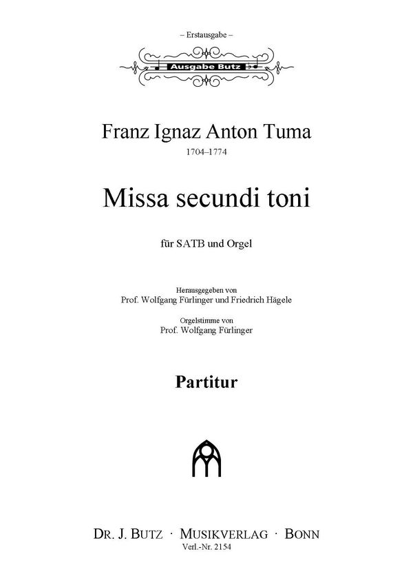 Missa secundi toni&nbsp;&nbsp;für gem Chor und Orgel&nbsp;&nbsp;Partitur