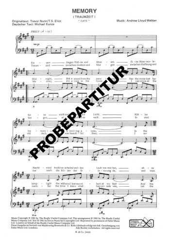 Memory aus 'Cats'&nbsp;&nbsp;für gem Chor und Klavier&nbsp;&nbsp;Klavierpartitur (dt/en)