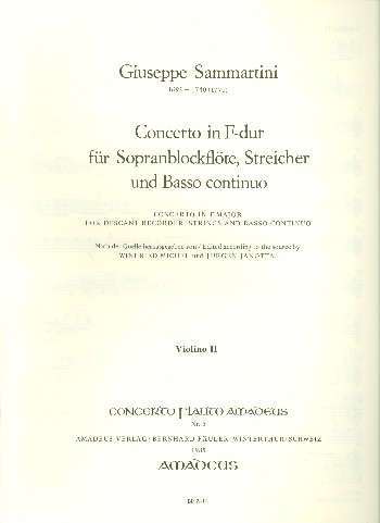 Concerto F-Dur für Sopranblockflöte,  Streicher und Bc  Violine 2