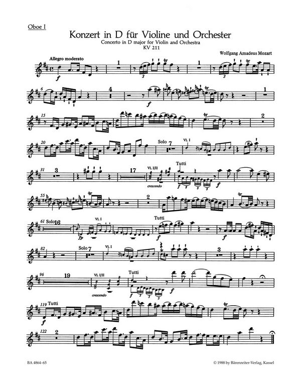 Konzert D-Dur KV211&nbsp;&nbsp;für Violine und Orchester&nbsp;&nbsp;Harmonie