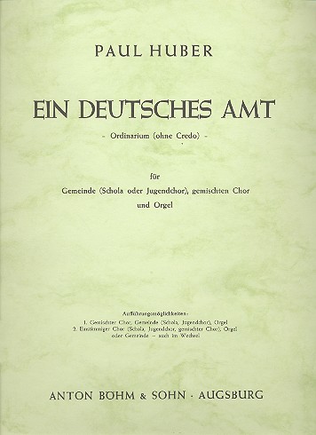 Deutsches Hochamt   für Gemeinde, gem Chor und Orgel  Partitur