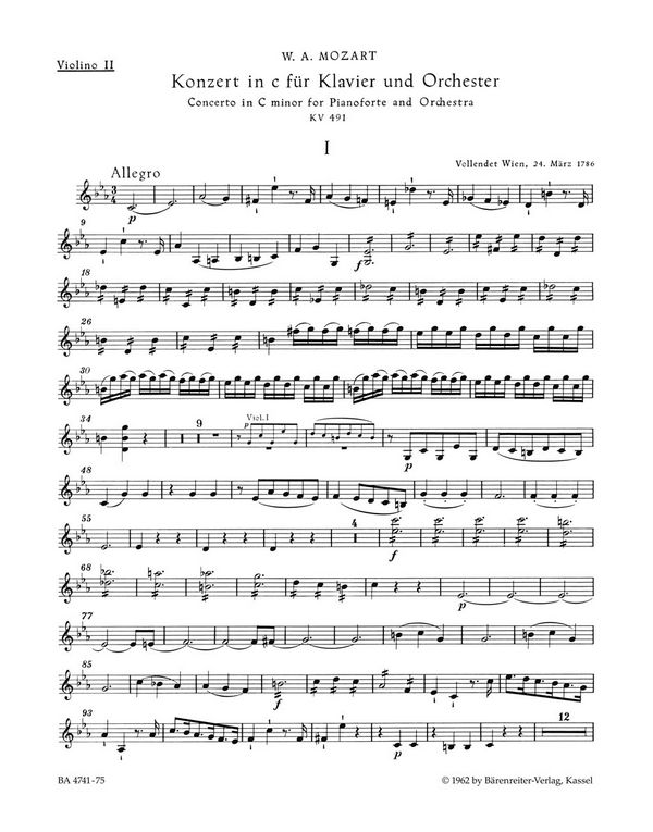 Konzert c-moll KV491 für Klavier und Orchester&nbsp;&nbsp;Violine 2&nbsp;&nbsp;