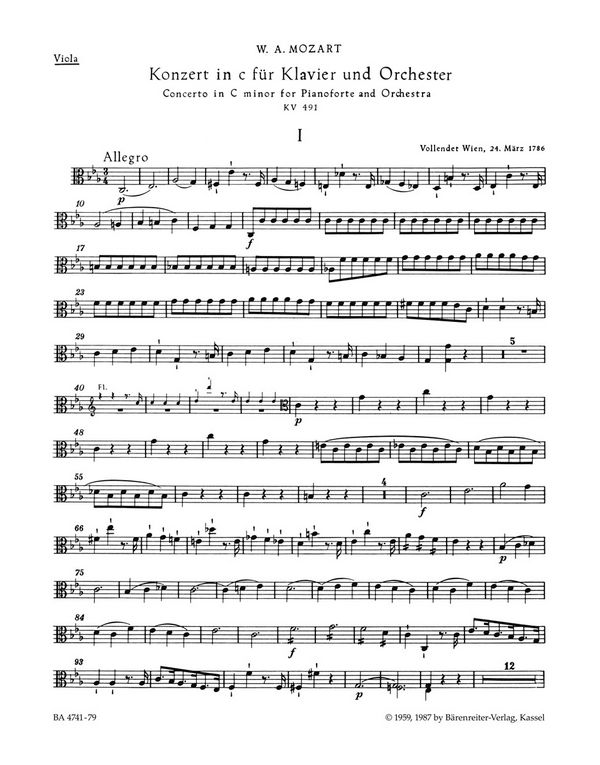 Konzert c-moll KV491 für Klavier und Orchester&nbsp;&nbsp;Viola&nbsp;&nbsp;