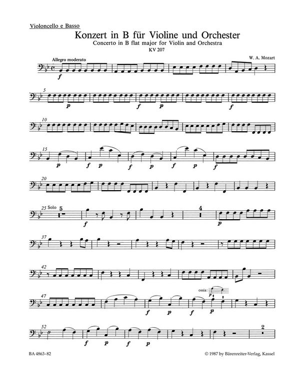 Konzert B-Dur KV207 für Violine und Orchester&nbsp;&nbsp;Violoncello/Kontrabass&nbsp;&nbsp;