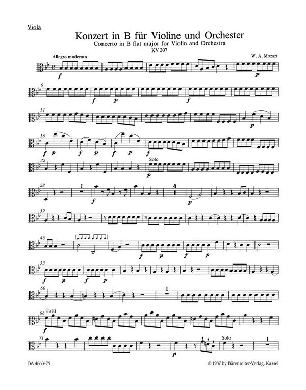 Konzert B-Dur KV207 für Violine und Orchester&nbsp;&nbsp;Viola&nbsp;&nbsp;