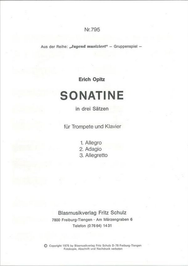 Sonatine in 3 Sätzen für  Trompete und Klavier  