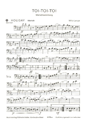Toi Toi Toi Band 1: für Blasorchester&nbsp;&nbsp;Bariton in C Bassschlüssel&nbsp;&nbsp;