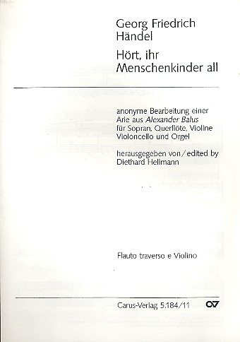 Hört ihr Menschenkinder all für Sopran,&nbsp;&nbsp;Querflöte, Violine, Violoncello und Orgel&nbsp;&nbsp;Spielpartitur Flöte und Violine