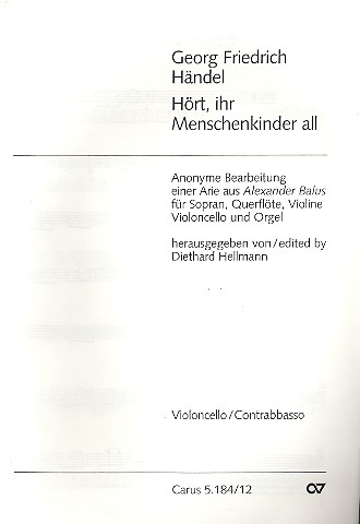 Hört ihr Menschenkinder all&nbsp;&nbsp;für Sopran, Querflöte, Violine, Violoncello und Orgel&nbsp;&nbsp;Violoncello/Kontrabass