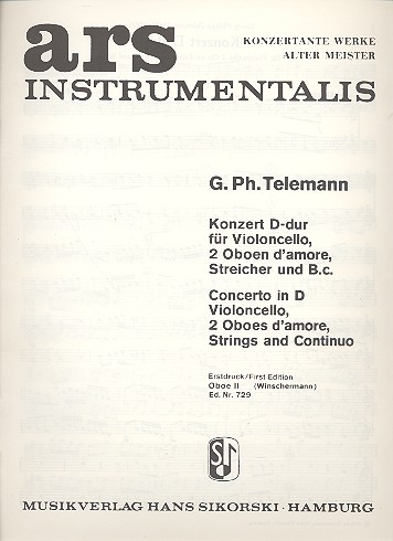 Konzert D-Dur für Violoncello,&nbsp;&nbsp;2 Oboen d'amore, Streicher und Bc&nbsp;&nbsp;Oboe 2