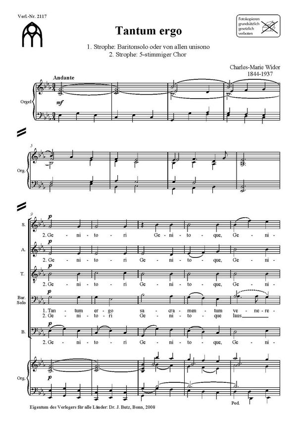 Tantum ergo&nbsp;&nbsp;für Bariton, gem Chor und Orgel&nbsp;&nbsp;Partitur 