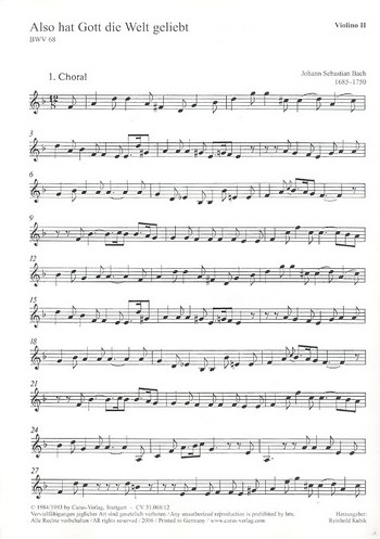 Also hat Gott die Welt geliebt&nbsp;&nbsp;Kantate Nr.68 BWV68&nbsp;&nbsp;Violine 2