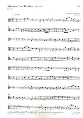 Also hat Gott die Welt geliebt&nbsp;&nbsp;Kantate Nr.68 BWV68&nbsp;&nbsp;Viola