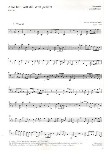 Also hat Gott die Welt geliebt&nbsp;&nbsp;Kantate Nr.68 BWV68&nbsp;&nbsp;Violoncello/Kontrabass