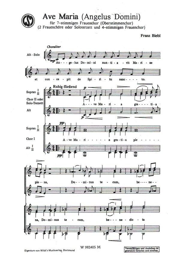 Ave Maria  für Frauenchor (7-stimmig) (3 Soli und Frauenchor) a cappella  Partitur