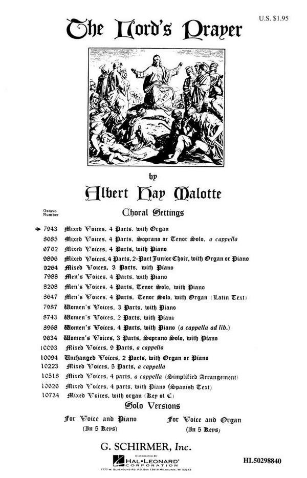 The Lord's Prayer for mixed chorus and organ&nbsp;&nbsp;score&nbsp;&nbsp;