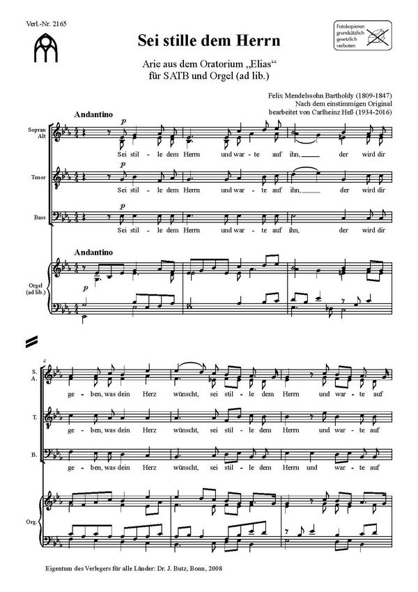 Sei stille dem Herrn&nbsp;&nbsp;für gem Chor a cappella (Orgel ad lib)&nbsp;&nbsp;Partitur