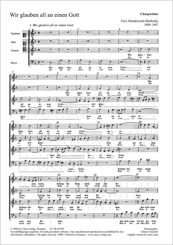 Wir glauben all an einen Gott&nbsp;&nbsp;für Chor und Orchester&nbsp;&nbsp;Chorpartitur